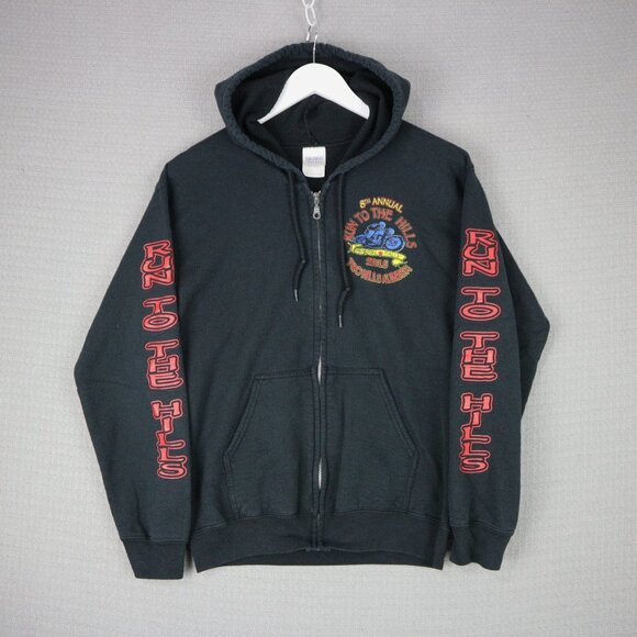 Run To The Hills 2015 Memorial Biker Rally Zip Up Hoodie Vintage Small - Picture 2 of 5